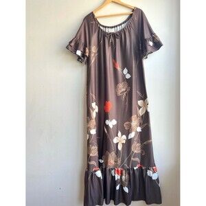 VTG Montgomery Wards Mui Mui Brown Floral Dress L Boho Cottagecore Pockets Maxi